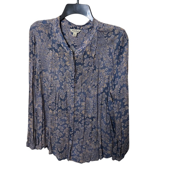 Lucky Brand Long Sleeve Button Down front Sheer Flowing Tunic Top - Picture 6 of 13